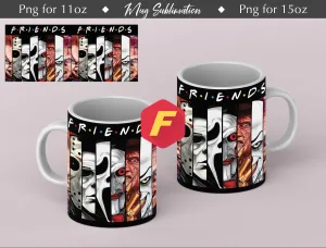 Free Friends Horror Mug Sublimation Template - Mug Sublimation Designs - 11Oz Mug - 15Oz Mug PNG Mug Templates - Cricut Mug Press Designs Wrap