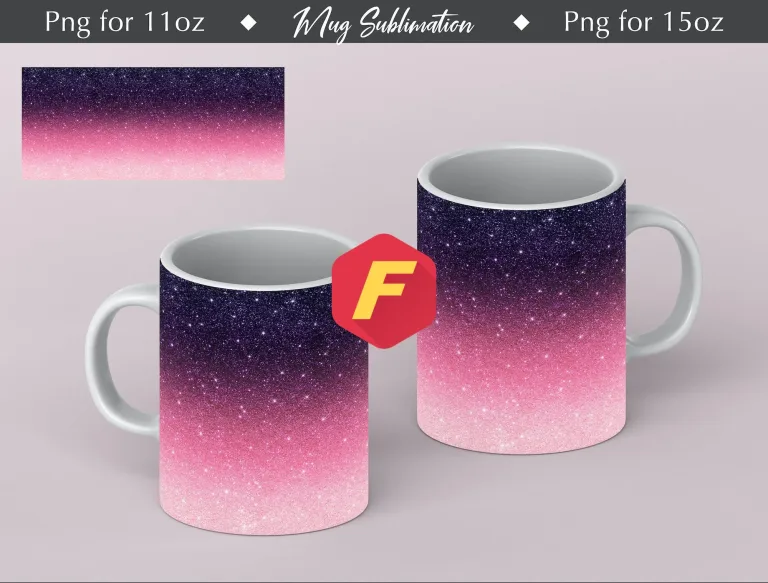 Free Ombre glitter Mug Sublimation Template - Mug Sublimation Designs - 11Oz Mug PNG - 15Oz Mug PNG Mug Templates - Cricut Mug Press Designs Wrap
