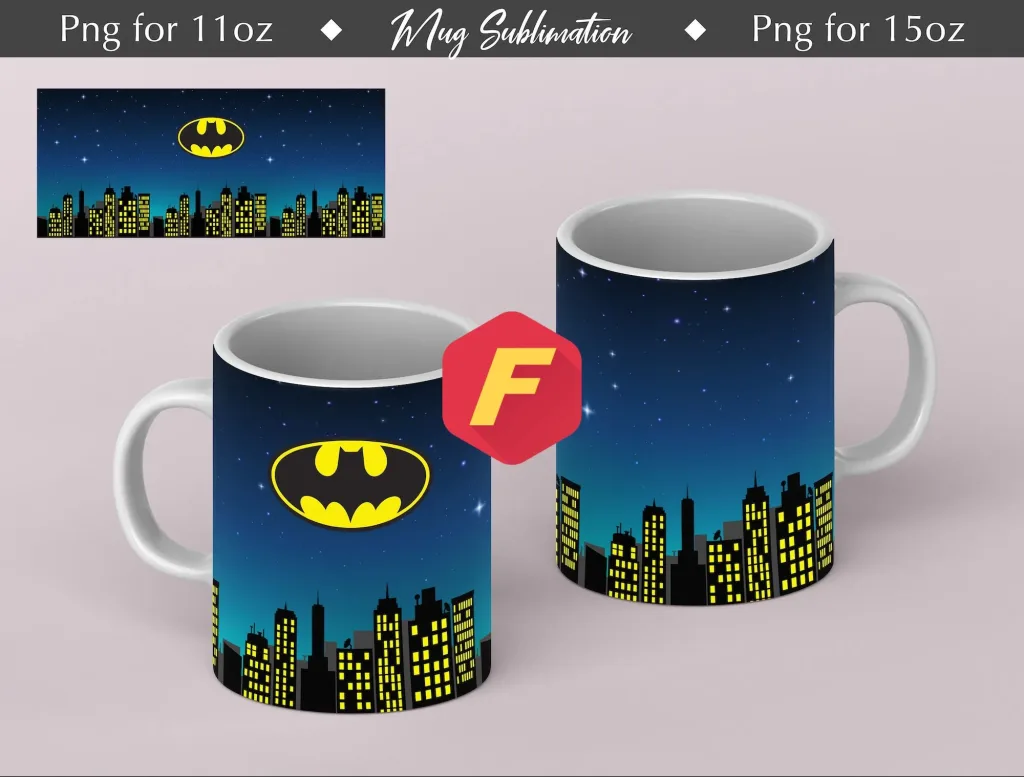Free Batman Mug Sublimation Template - Mug Sublimation Designs - 11Oz Mug PNG - 15Oz Mug PNG Mug Templates - Cricut Mug Press Designs Wrap