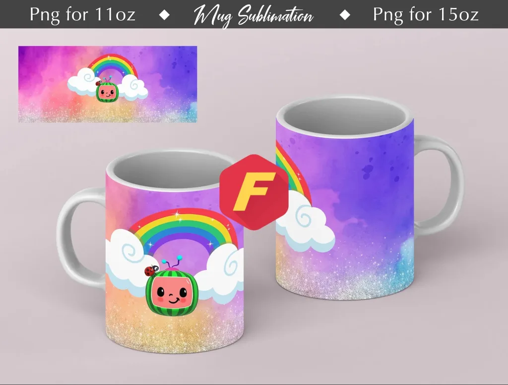 Free Cocomelon rainbow Mug Sublimation Template - Mug Sublimation Designs - 11Oz Mug - 15Oz Mug PNG Mug Templates - Cricut Mug Press Designs Wrap