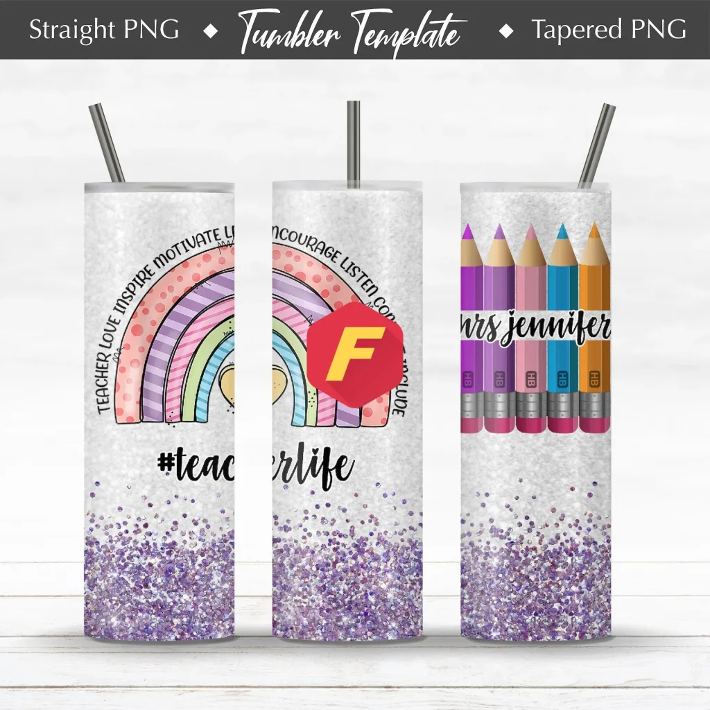 Free Teacher life Glitter Tumbler 20oz Sublimation Design Download | Skinny Tumbler PNG 2021