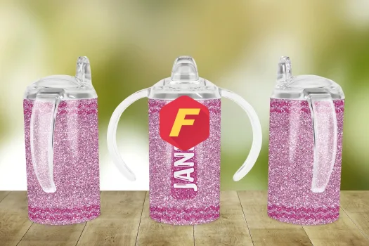 Free Customised Pink glitter crayon Sippy cup Template for blank cup Sublimation, Full Wrap, PNG Digital Download for kids