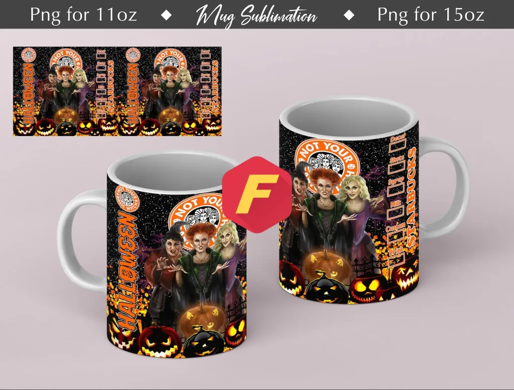 Free Halloween hocuspocus Mug Sublimation Template - Sublimation Designs - 11Oz Mug - 15Oz Mug PNG Mug Templates - Cricut Mug Press Designs Wrap