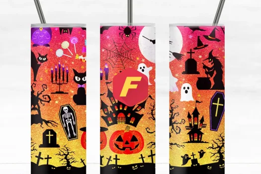 Free Halloween elements Poster Tumbler  20oz Straight / Tapered Glitter Design Template for Sublimation - Full Tumbler Wrap - PNG Download