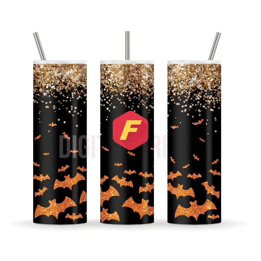 Free Halloween Tumbler  20oz Straight / Tapered Glitter Design Template for Sublimation - Full Tumbler Wrap - PNG Download