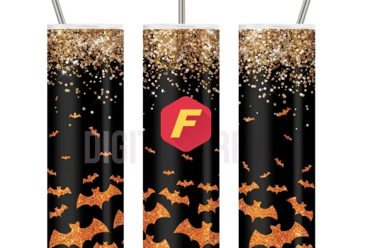 Free Halloween Tumbler  20oz Straight / Tapered Glitter Design Template for Sublimation - Full Tumbler Wrap - PNG Download