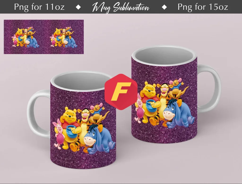 Free Winnie the pooh Mug Sublimation Template - Designs - 11Oz Mug - 15Oz Mug PNG Mug Templates - Cricut Mug Press Designs Wrap