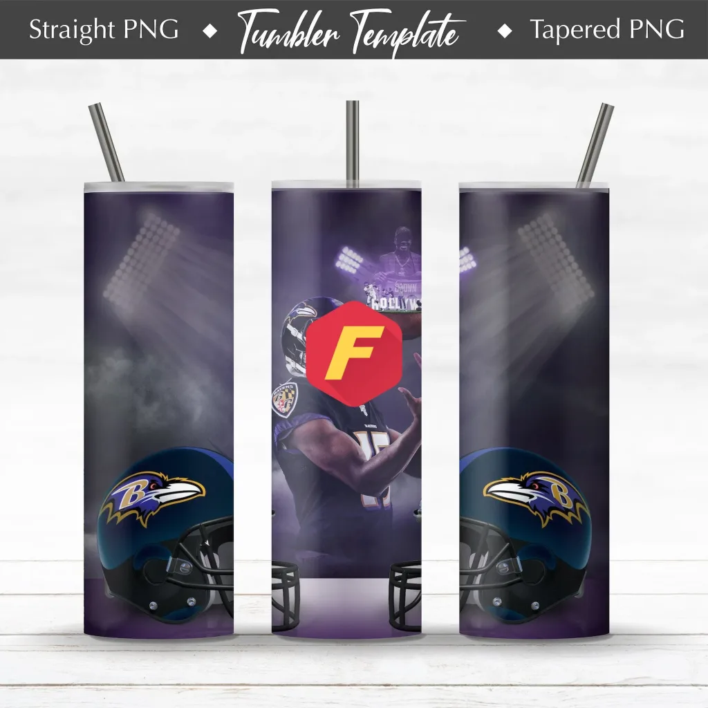 Free Baltimore Ravens Football Team (NFL) tumbler 20oz Straight / Tapered Tumbler Design Template for Sublimation - Full Tumbler Wrap - PNG