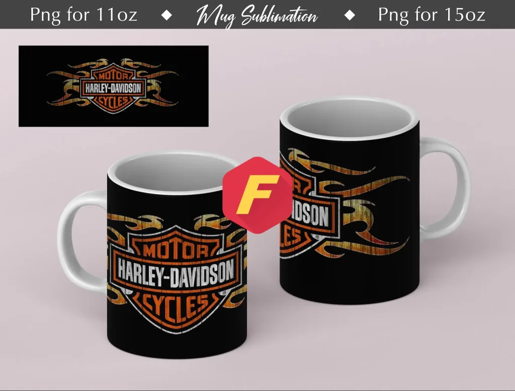 Free Harley Davidson black Mug Sublimation Template - Mug Sublimation Designs -11Oz Mug-15Oz Mug PNG Mug Templates- Cricut Mug Press Designs Wrap