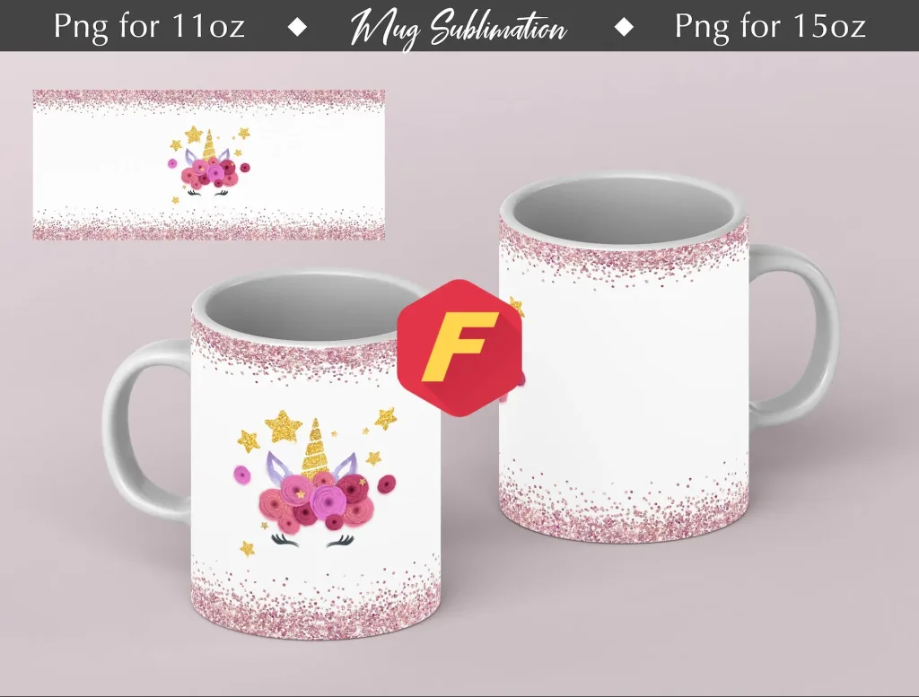 Free Unicorn Mug Sublimation Template - Mug Sublimation Designs - 11Oz Mug - 15Oz Mug PNG Mug Templates - Cricut Mug Press Designs Wrap