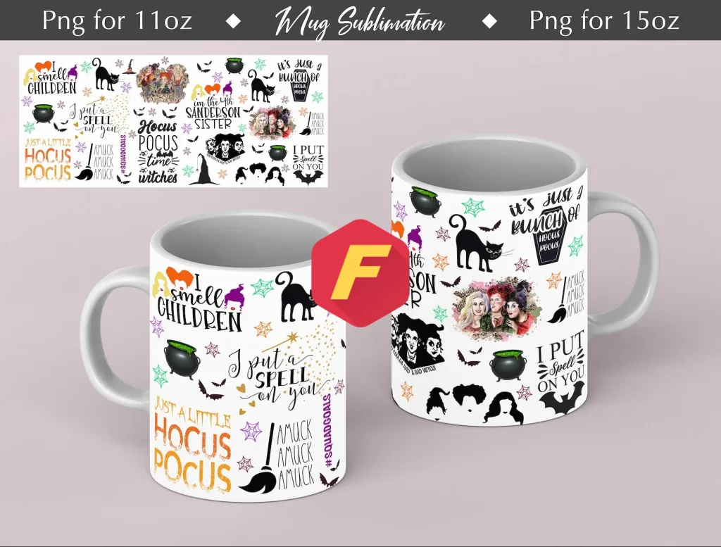 Free Hocus pocus elements Mug Sublimation Template - Sublimation Designs - 11Oz Mug - 15Oz Mug PNG Mug Templates - Cricut Mug Press Designs Wrap