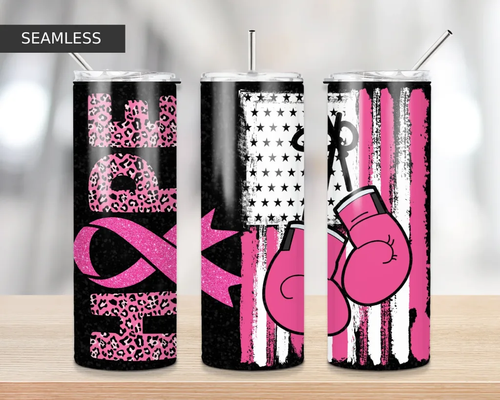Free 20oz Skinny Tumbler Sublimation Designs Breast Cancer Awareness Glitter Pink Tumbler for Straight/Tapered Tumbler Design-PNG