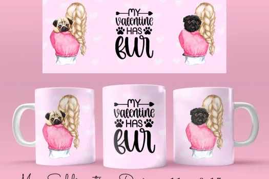Free 11 & 15oz valentine Coffee Mug Sublimation Template - Cricut Mug Press Sublimation Wrap - Mug PNG  valentines day wrap my valentine has fur