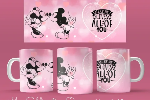 Free 11 & 15oz valentine Mickey and Minnie kiss love Coffee Mug Sublimation Template - Cricut Mug Press Wrap PNG valentines day wrap