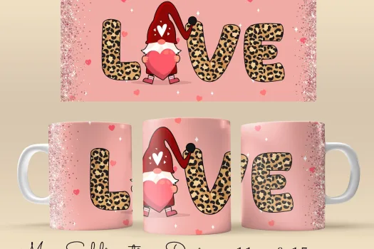 Free 11 & 15oz valentine love gnomes anime Coffee Mug Sublimation Template - Cricut Mug Press Wrap PNG - valentines day wrap - MUG png 2022