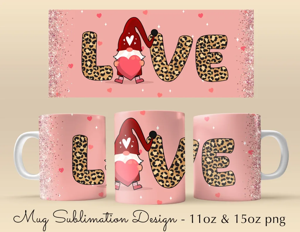 Free 11 & 15oz valentine love gnomes anime Coffee Mug Sublimation Template - Cricut Mug Press Wrap PNG - valentines day wrap - MUG png 2022