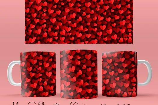 Free 11 & 15oz valentine red and black Coffee Mug Sublimation Template - Cricut Mug Press Sublimation Wrap -Love Mug PNG valentines day wrap