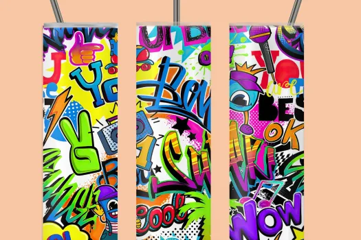 Free 20oz skinny tumbler sublimation png | Sublimation Designs Downloads colorful Graffiti beautiful design straight tapered full tumbler wrap