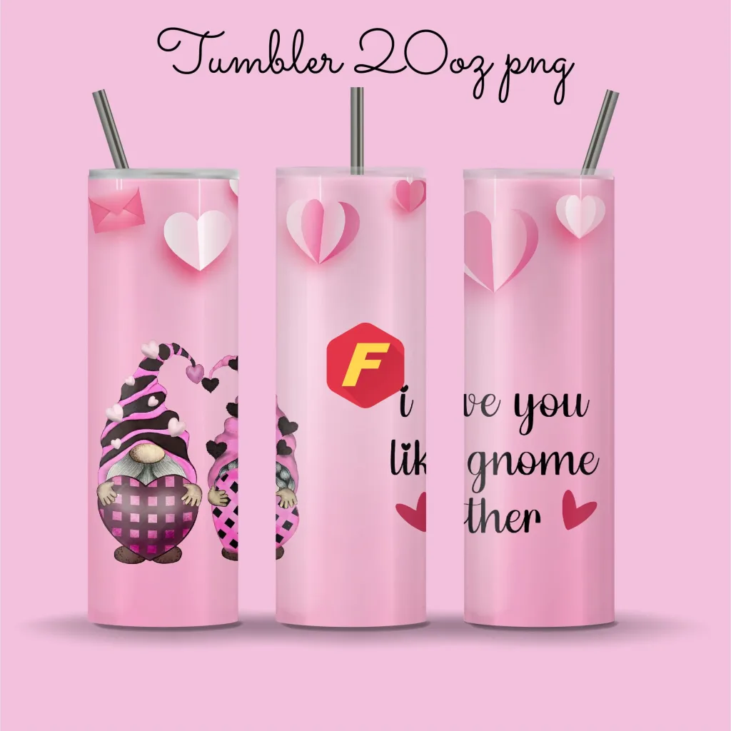 Free 20oz skinny valentine tumbler png | Seam less Sublimation Designs valentines gnome straight and tapered love tumbler full wrap download