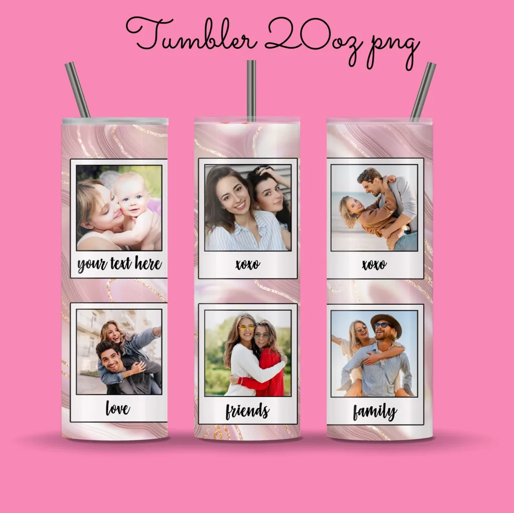 Free Cute Polaroid Photo Tumbler Template, Png Sublimation Photo Collage 20oz Skinny Tumbler Tapered, Straight Full Wrap Digital Download