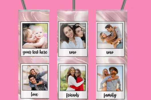 Free Cute Polaroid Photo Tumbler Template, Png Sublimation Photo Collage 20oz Skinny Tumbler Tapered, Straight Full Wrap Digital Download