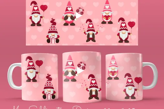 Free 11 & 15oz valentine love gnomes Coffee Mug Sublimation Template - Cricut Mug Press Wrap PNG - 300 DPI - valentines day wrap - MUG png 2022