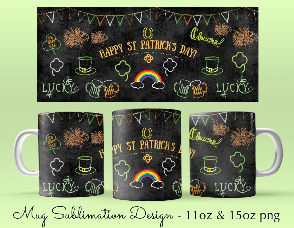 Free St Patrick's day black board Mug Sublimation design - Cricut Mug Press svg template sublimate png download - st Patricks  day mug