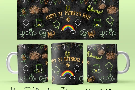Free St Patrick's day black board Mug Sublimation design - Cricut Mug Press svg template sublimate png download - st Patricks  day mug