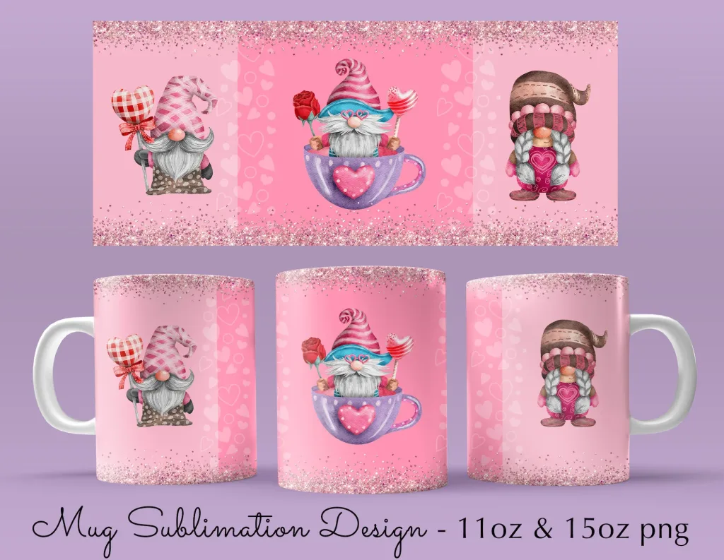 Free 11 & 15 Oz valentine love gnomes Coffee Mug Sublimation Template - Cricut Mug Press Wrap PNG - 300 DPI - valentines day wrap - MUG png 2022