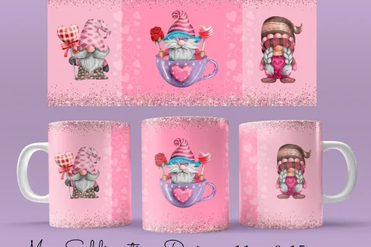 Free 11 & 15 Oz valentine love gnomes Coffee Mug Sublimation Template - Cricut Mug Press Wrap PNG - 300 DPI - valentines day wrap - MUG png 2022