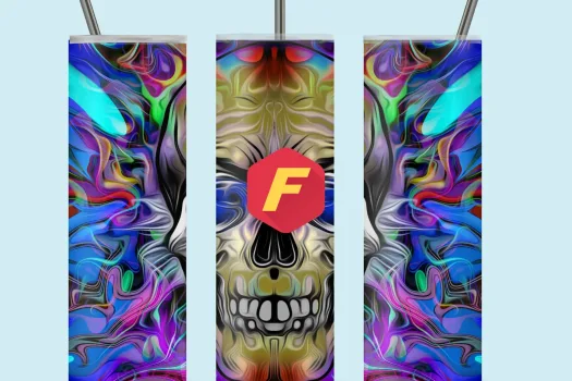 Free 20oz skinny tumbler sublimation png | Sublimation Designs Downloads colorful skull creative straight and tapered full tumbler wrap download