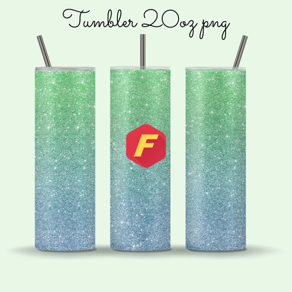 Free 20oz skinny tumbler sublimation png Sublimation Designs Downloads green blue ombre glitter tumbler ready to press straight tapered full wrap