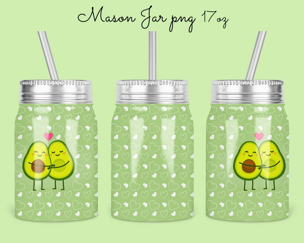 Free 17oz Mason Jar Valentine Tumbler Sublimation Design Template, avocado cuddle cute valentine jar Digital Instant Download PNG