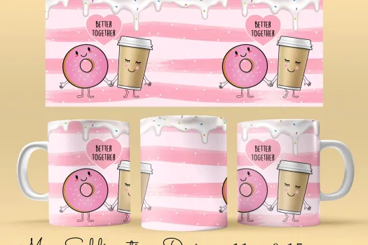 Free 11oz & 15oz valentine better together donut and Coffee Mug Sublimation Image - Cricut Mug Press svg template best friend love mug cute png
