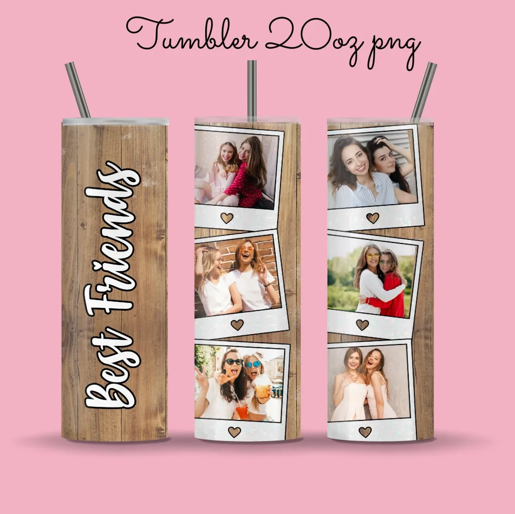Free Polaroid Photo Tumbler Template, Png Sublimation Photo Collage 20oz Skinny Tumbler Tapered, Straight Full Wrap Digital Download