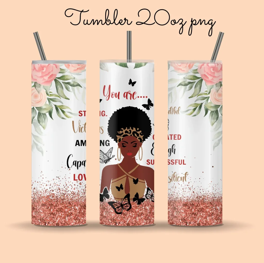 Free Black Woman PNG, Black Woman Tumbler, Afro Queen PNG, Melanin Girl, Black Queen positive quote 20oz skinny Tumbler Sublimation, Digital File