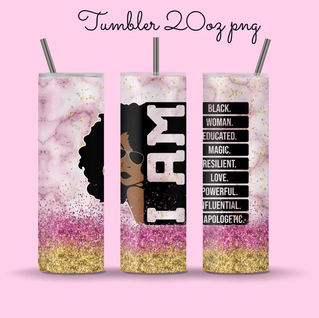 Free black woman affirmations Tumbler, Afro Queen PNG, Melanin Girl, Black Queen positive quote 20oz skinny Tumbler Sublimation, Digital File