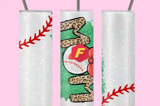 Free Baseball Mom 20 oz Skinny Tumbler leopard Glitter Heart on Field Laces Sublimation Design Template Design Digital Download PNG sublimations