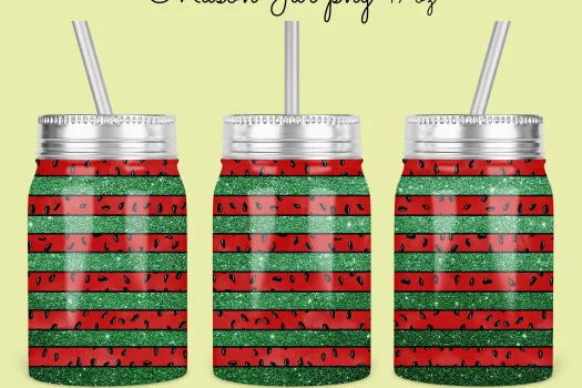 Free watermelon glitter Mason Jar Tumbler Sublimation Design Template, 17oz glitter Jar Design  Digital Download | sublimation designs downloads