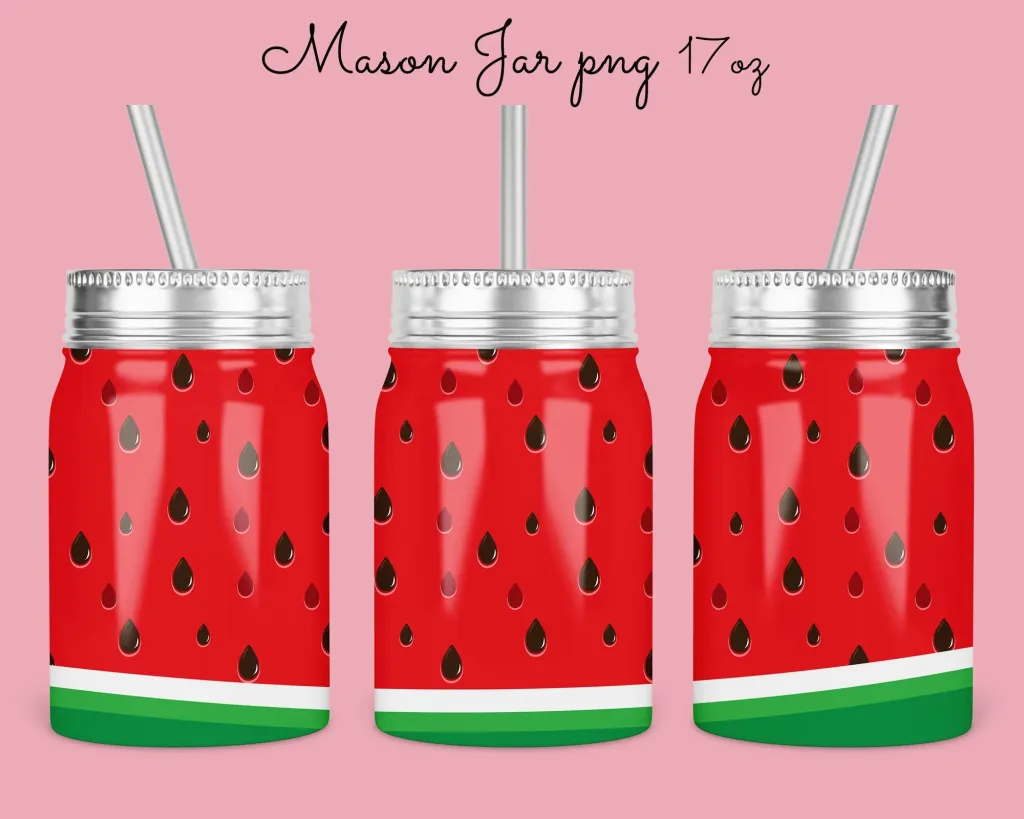 Free watermelon Mason Jar Tumbler Sublimation Design Template, 17oz water melon Jar Design  Digital Download | sublimation designs downloads