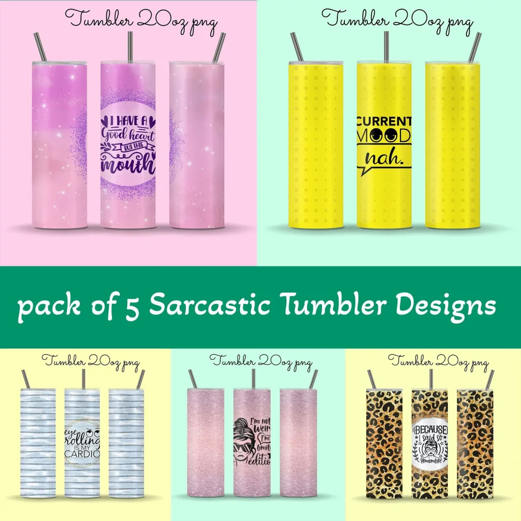 Free 5 Funny Sarcastic Quote 20oz skinny Tumbler sublimation designs, pack of 5 funny waterslide tumbler sublimation design digital download