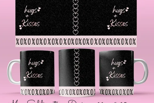 Free 11 & 15oz hugs and kisses xoxo mug Sublimation Designs | XOXO Coffee Mug Sublimation Template  Cricut ready Mug Press Wrap PNG download