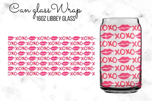 Free xoxo lips 16oz Libbey Glass can Sublimation Design Template, SVG DIY for Silhouette Cameo & Cricut | 16oz Glass Can Cutfile