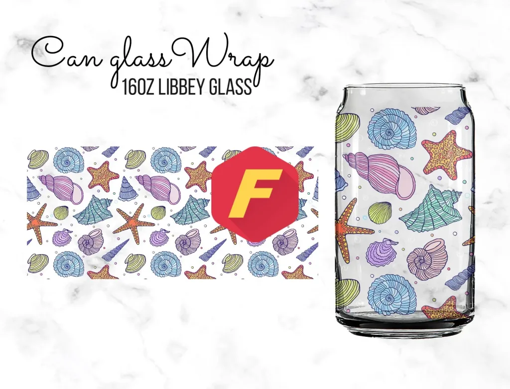 Free Sea Shells 16oz Libbey Glass can Sublimation Design Template, SVG DIY for Silhouette Cameo & Cricut | 16oz Glass Can Cutfile