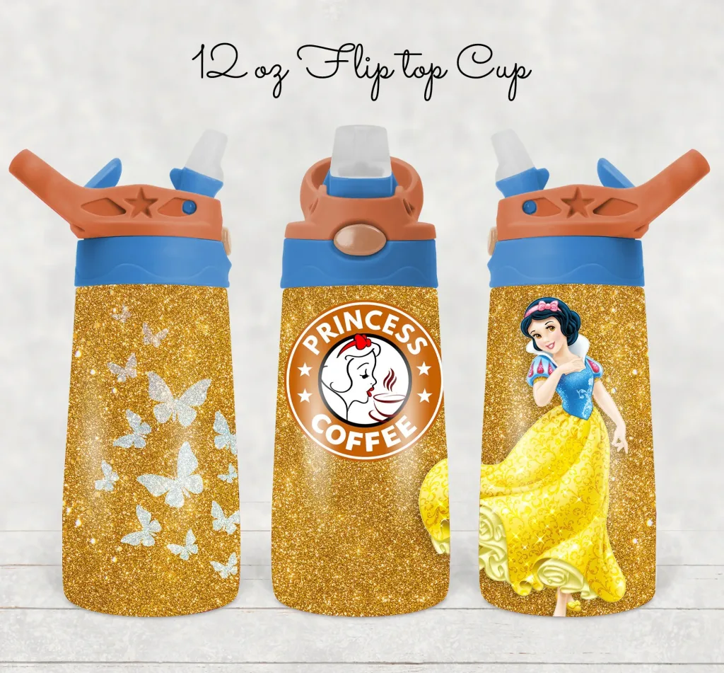 Free 12oz princess flip top cup for kids Sippy Cup Sublimation,| Fliptop tumbler design for kids | Digital Download tumbler | kids cup glitter