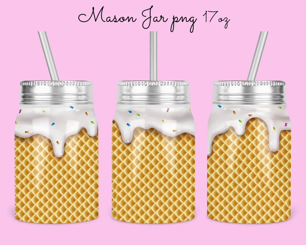 Free ice cream drip with Mason Jar Tumbler Sublimation Design Template, 17oz waffle Jar Design  Digital Download | sublimation designs downloads