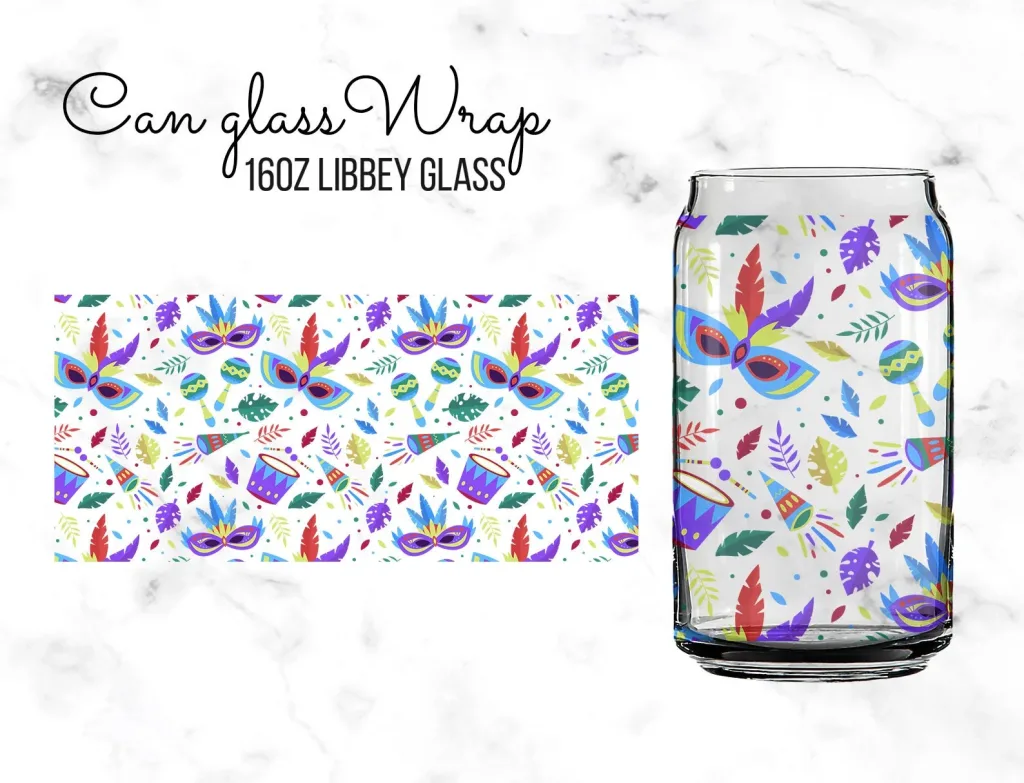 Free Brazilian masks 16oz Libbey Glass can Sublimation Design Template, PNG DIY for Silhouette Cameo & Cricut | 16oz Glass Can png file download