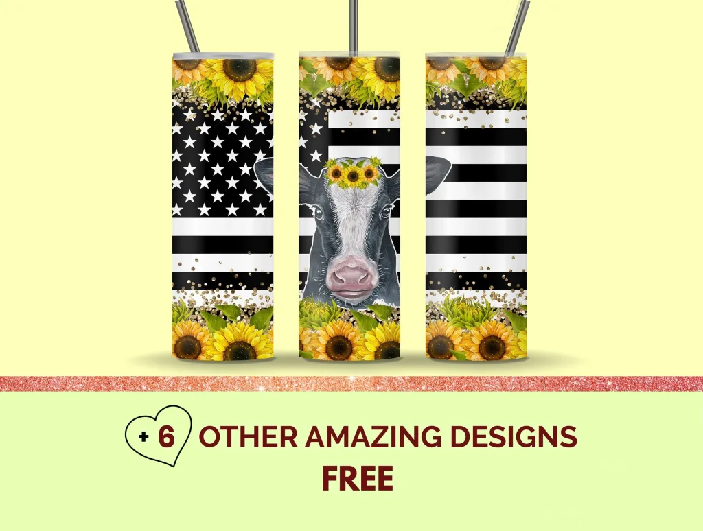 Free Sunflower Cow 20oz skinny tumbler sublimation image | full tumbler wrap Sublimation Designs - floral cow tumbler png instant download