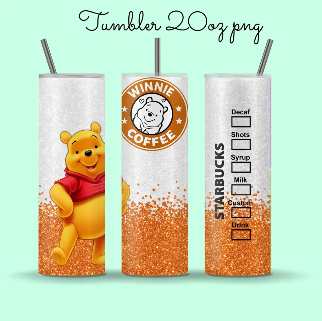 Free Pooh Tumbler design | Winnie's coffee 20oz skinny tumbler sublimation design | kids cartoon tumbler png digital download | tumbler wrap