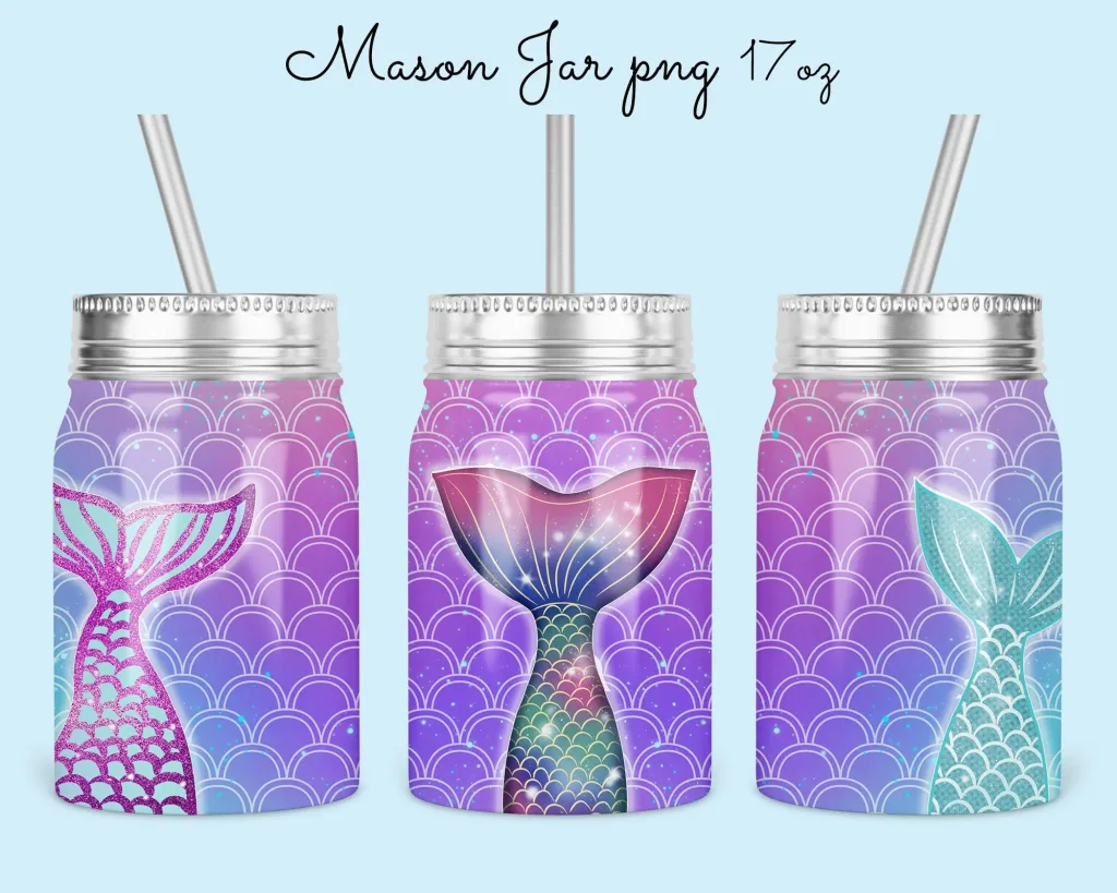 Free 17oz Mason Jar Tumbler Sublimation Design Template, Mermaid on jar design for sublimation, Digital Instant Download PNG, mermaid mason png